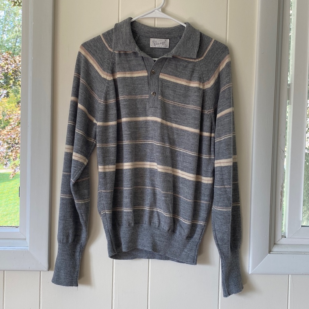 Vintage 70s Knitwear by Glasgo Collared Striped Sweater M